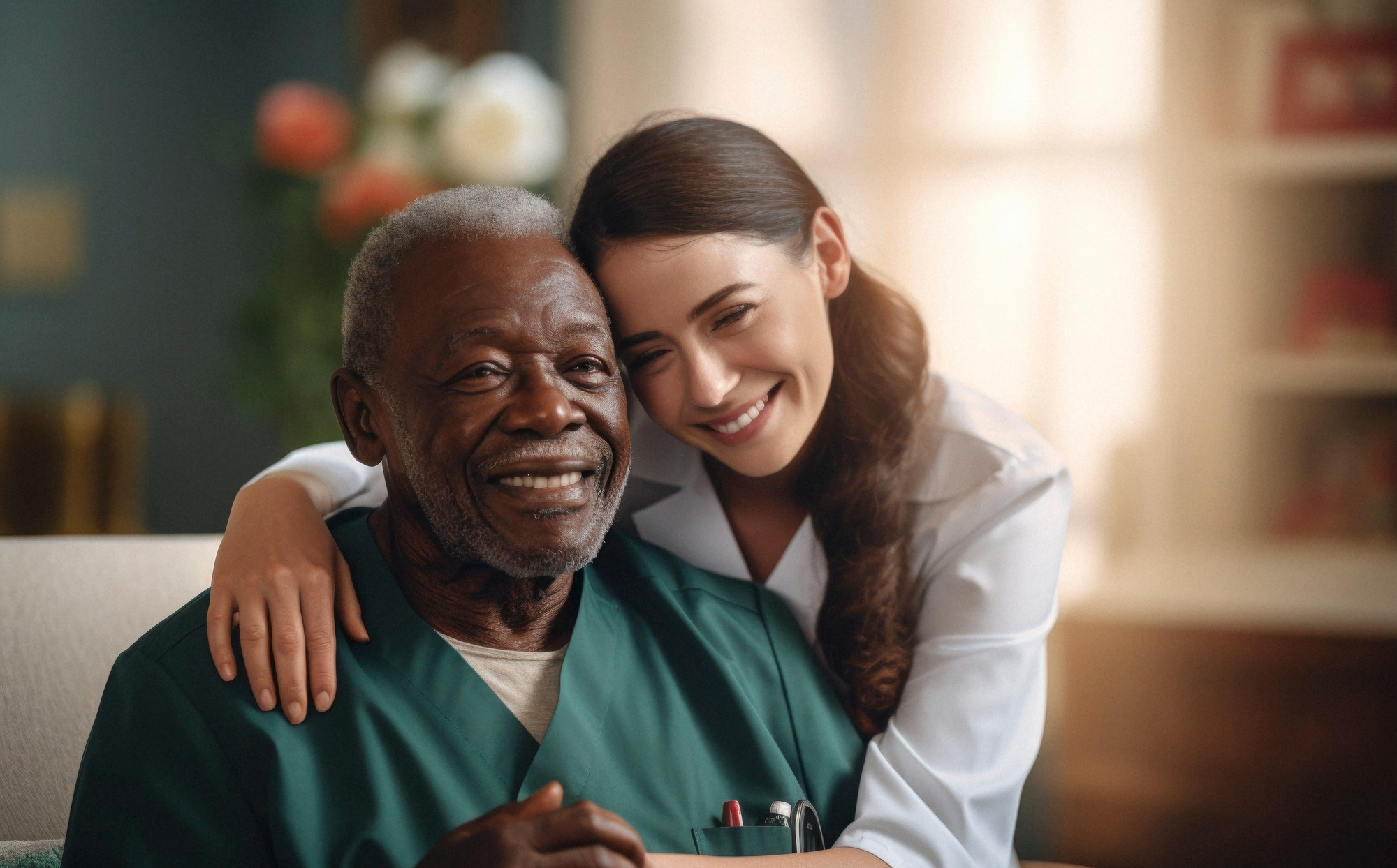 Caregiver assisting elderly patient