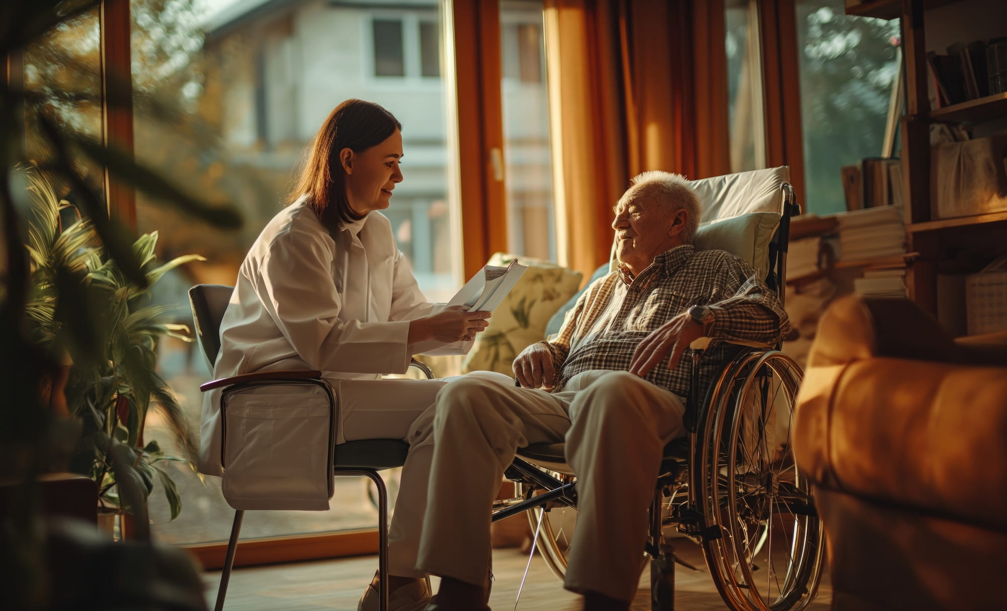 Caregiver assisting elderly patient at home